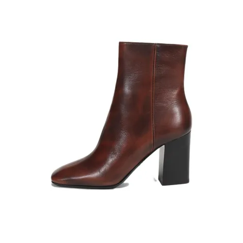 PRADA Leather Square Toe Ankle Pumps 'Brown' Women's