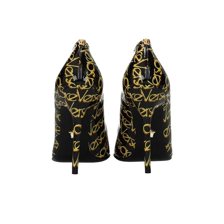 VERSACE High Heels Women's Low-Top Black/Gold-4