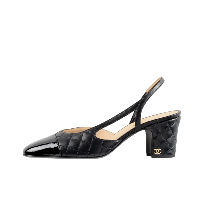 CHANEL Chunky Heel High Heels Women's Black-0