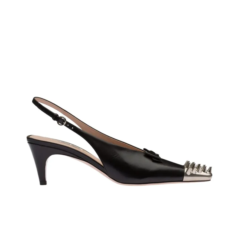 MIU MIU Cone Heel High Heels Women's Black Silver-1