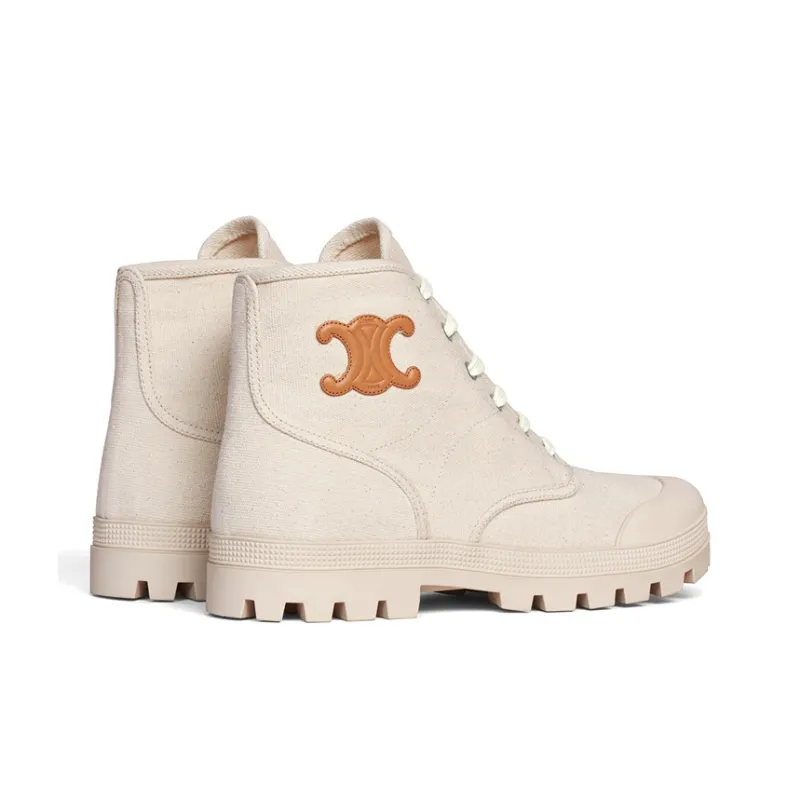 CELINE Patapans Ankle Boots Women's Beige-3