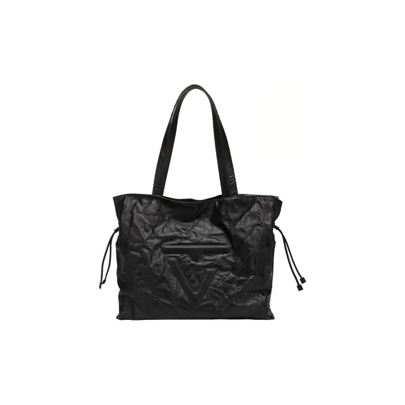 TangGuh Cow Leather Tote Bag Shopping Bag Handbag Large Size Women's Black-0