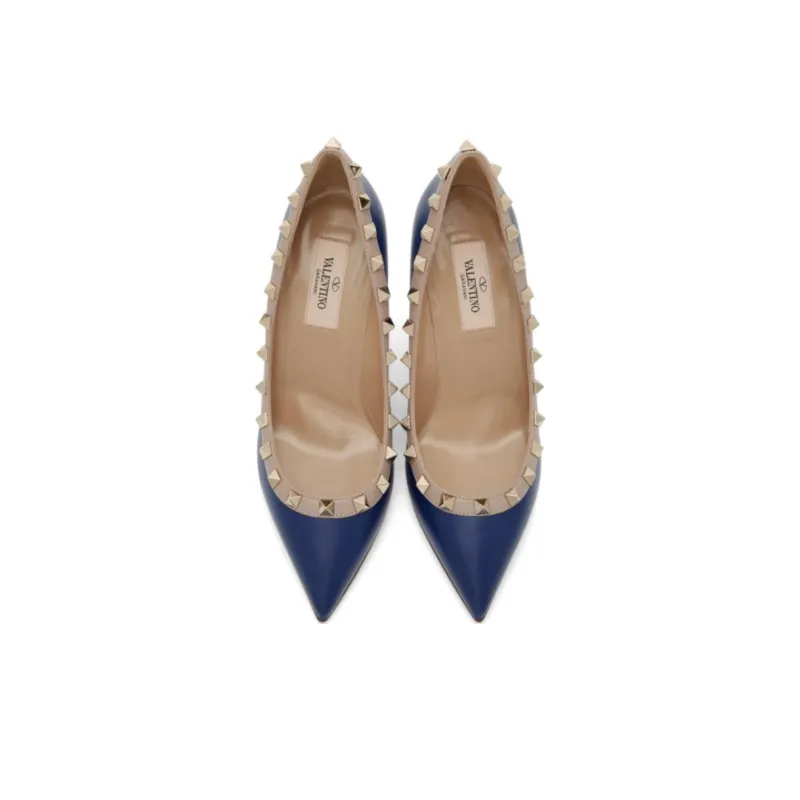 Valentino Rockstud Slim Heel High Heels 7.6cm Women's Blue-4