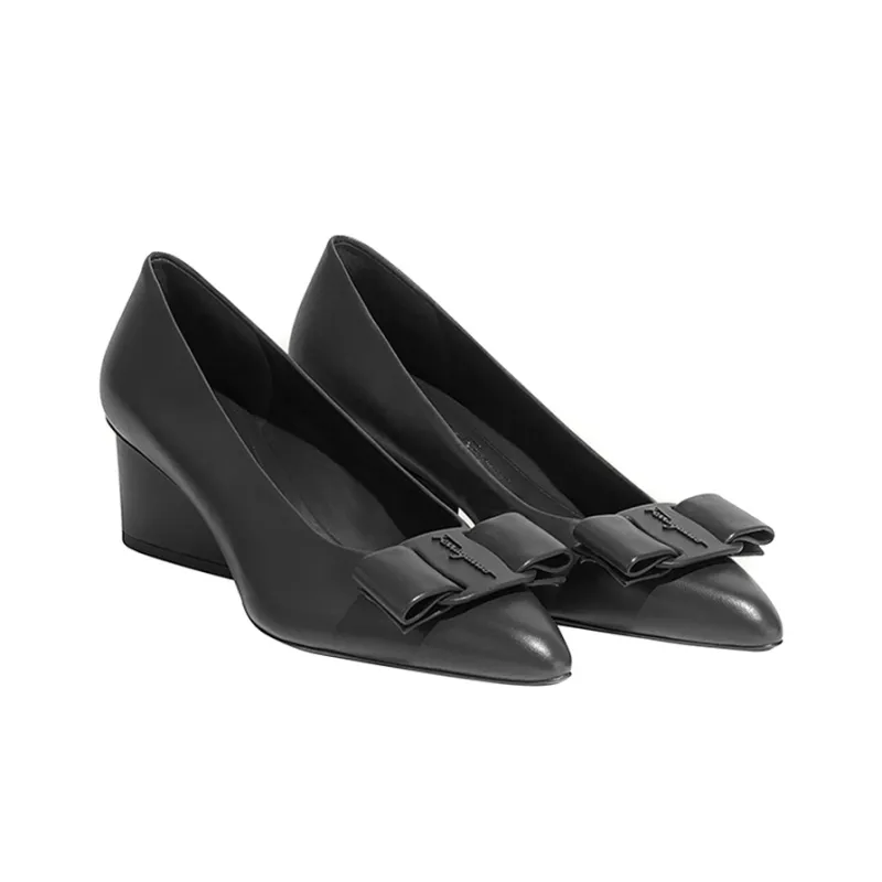 FERRAGAMO Viva Chunky Heel High Heels 5.5cm Women's Black-3