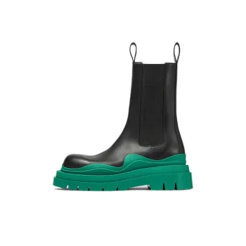 Bottega Veneta Leather Tire Chunky Sole Chelsea Boot Black Acid Turquoise