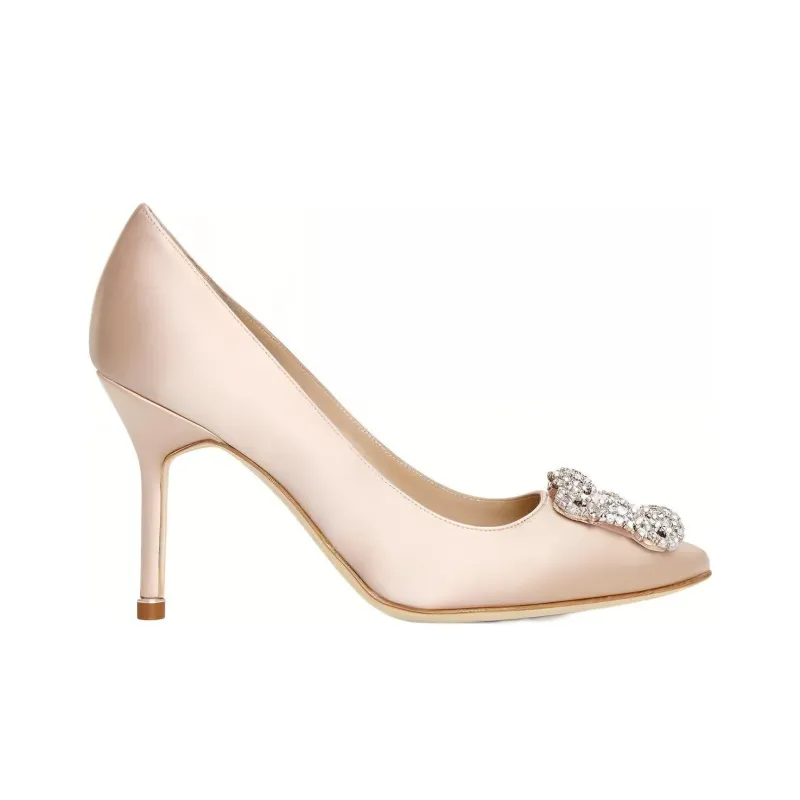 MANOLO BLAHNIK Slim Heel High Heels 10.5cm Women's Pink Beige-1