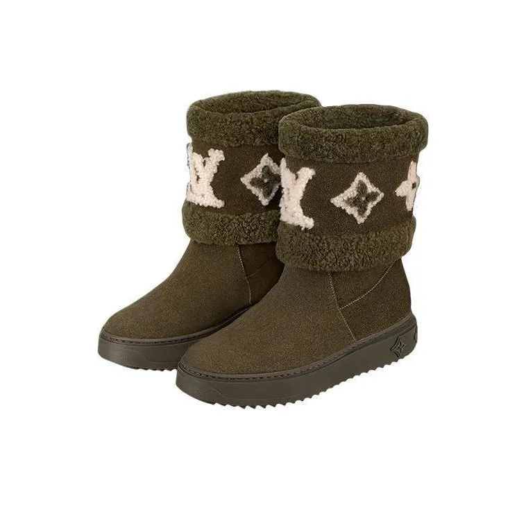 LOUIS VUITTON Snowdrop Wear-Resistant Coverage Crew Snow Boots Women's Brown-2