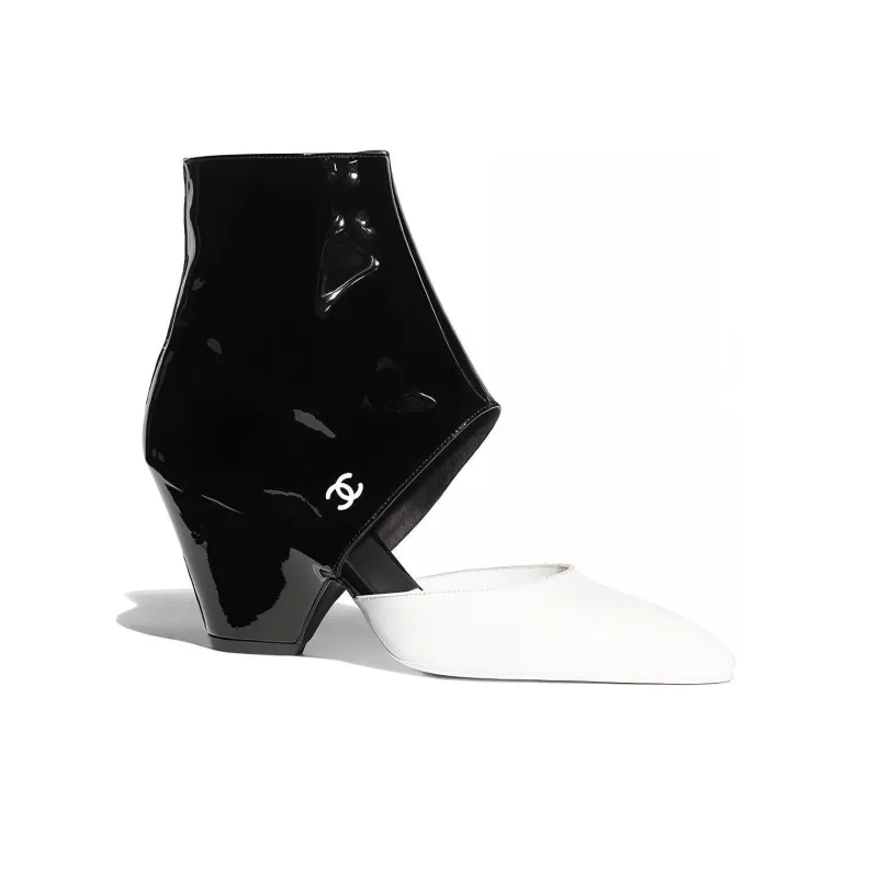 CHANEL Chunky Heel High Heels Women's Black White-1