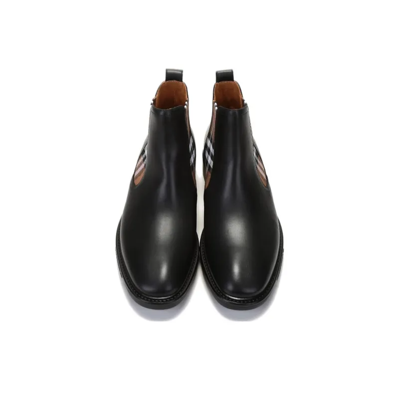 Burberry Check panel Ankle Boots Black Brown-3
