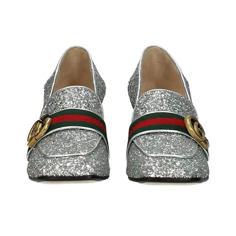 GUCCI High Heels Women's Low-Top Silver-3