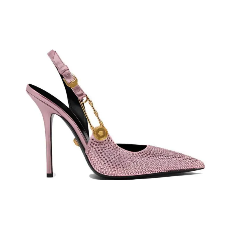 VERSACE Safety Pin Slim Heel High Heels 11cm Women's Pink-1