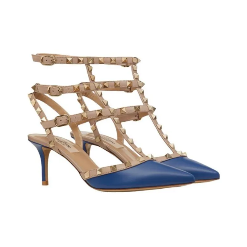 Valentino Rockstud Garavani Slim Heel High Heels Women's Blue-2