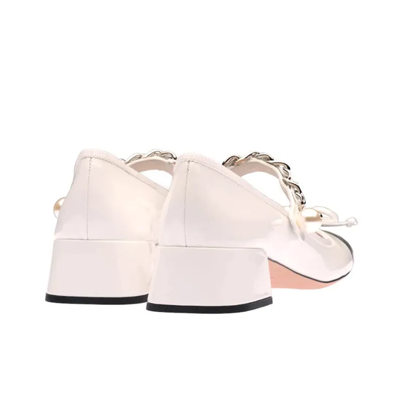MIU MIU Naplak Block Heel High Heels 3.5cm Women's White Black-3
