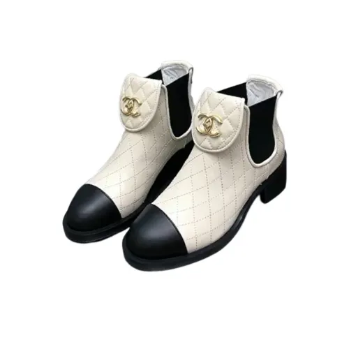 CHANEL Ankle-Length Chelsea Boots Women's White Black