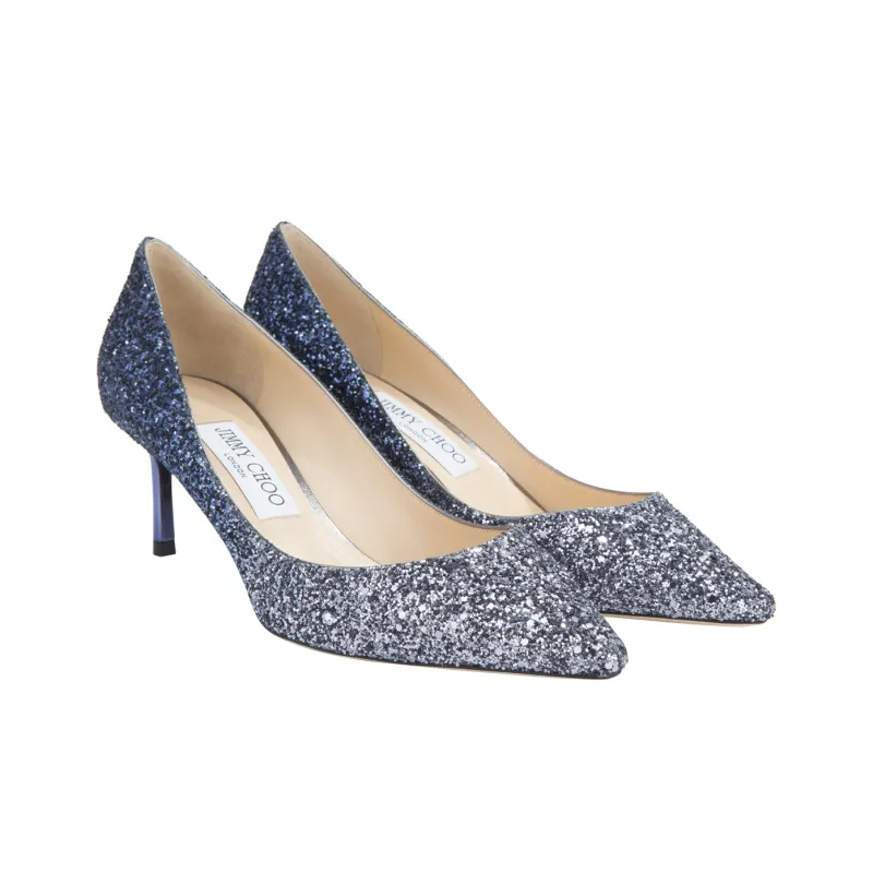 Jimmy Choo ROMY Slim Heel High Heels 6cm Women's Silver Blue Gradient-3