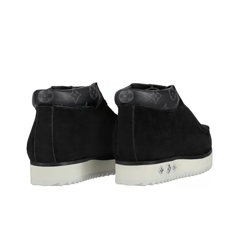 LOUIS VUITTON Mods Ankle Boots 'Black Suede With Faded Monogram Collar'-3