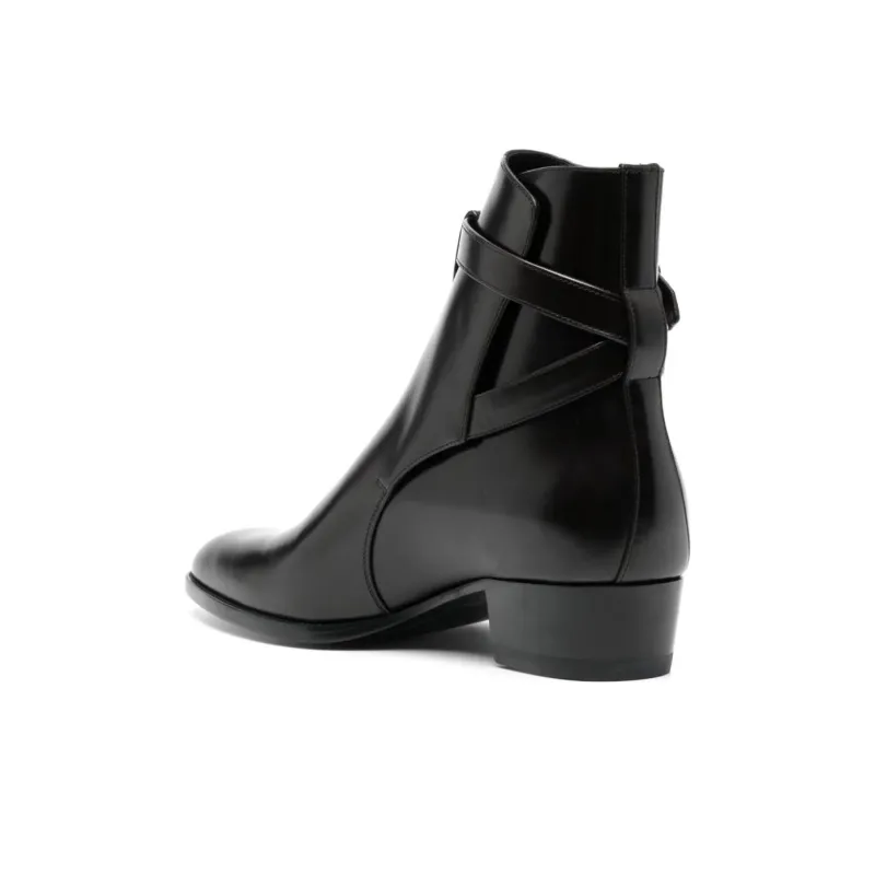 SAINT LAURENT Wyatt Leather Ankle Boots-4