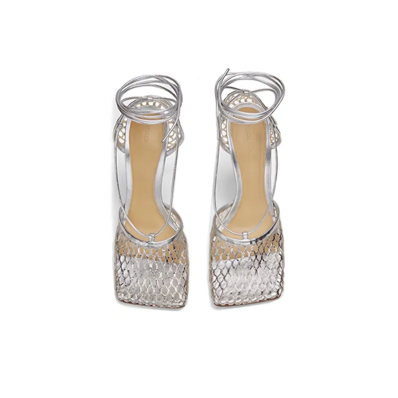 Bottega Veneta Stretch Slim Heel Stylish Sandal Women's Silver-2