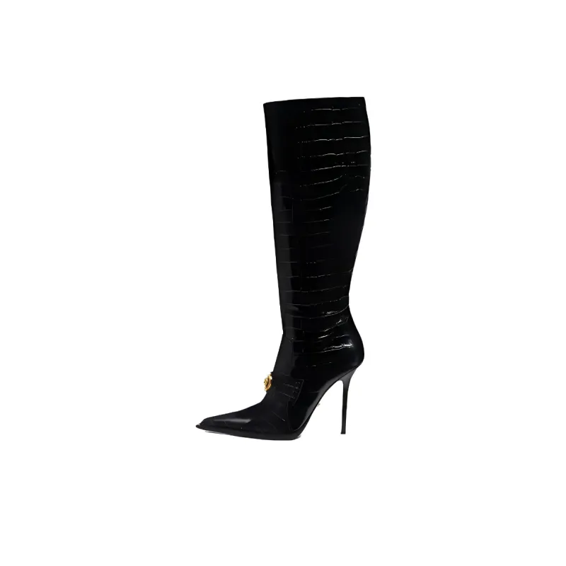 VERSACE Vagabond Croco-embossed Leather Boots-0