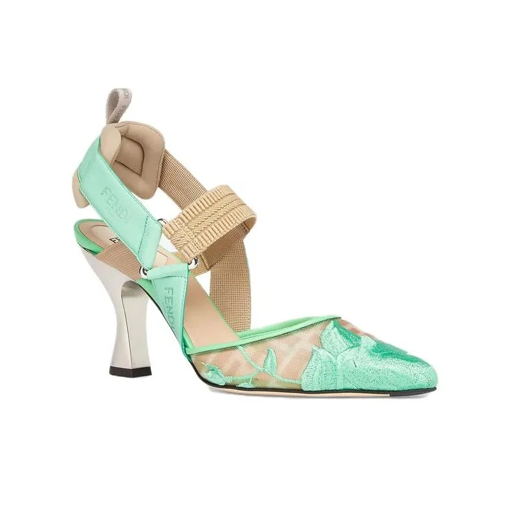 FENDI Colibri Flared Heel High Heels 8.5cm Women's Green-2