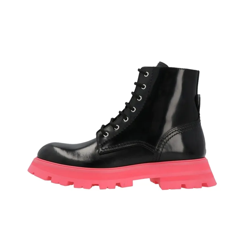 Alexander McQueen Tread Slick Leather Boot Black Pink Women's-0
