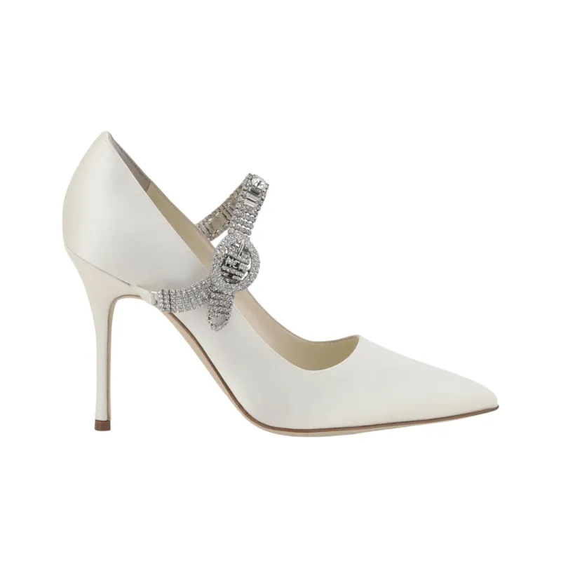 MANOLO BLAHNIK Hangisi Slim Heel High Heels 10.5cm Women's White-1