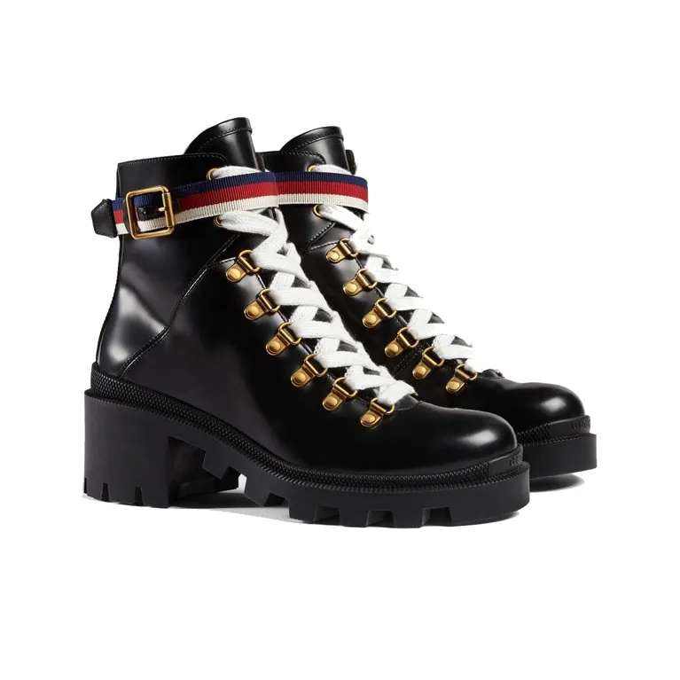 GUCCI Women's Sylvie Web 55mm Ankle Boot 'Black Mystic White Red' Women's-1