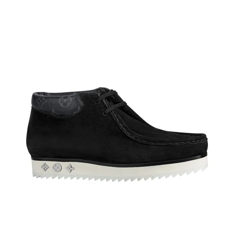 LOUIS VUITTON Mods Ankle Boots 'Black Suede With Faded Monogram Collar'-1