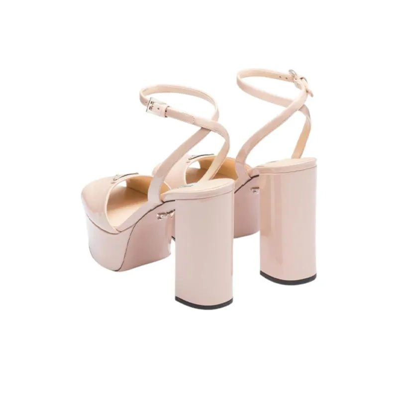 PRADA Triangle-logo Patent Leather Sandals-4