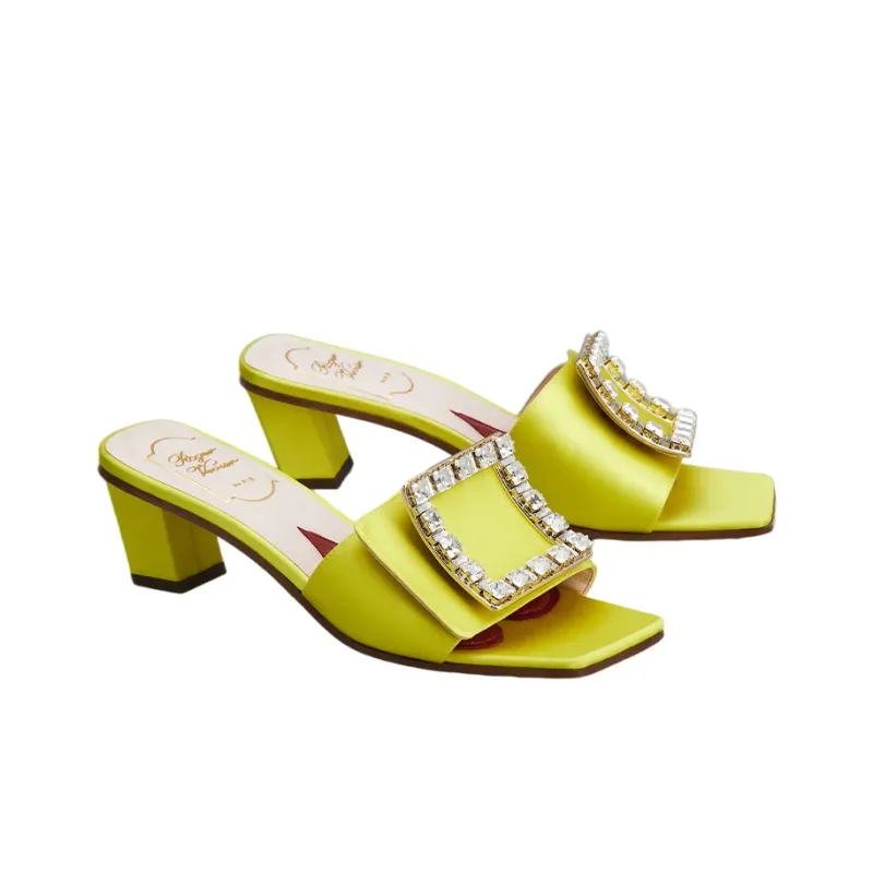 Roger Vivier Biki Love Chunky Heel Slide Slippers 4.5cm Women's Yellow-2