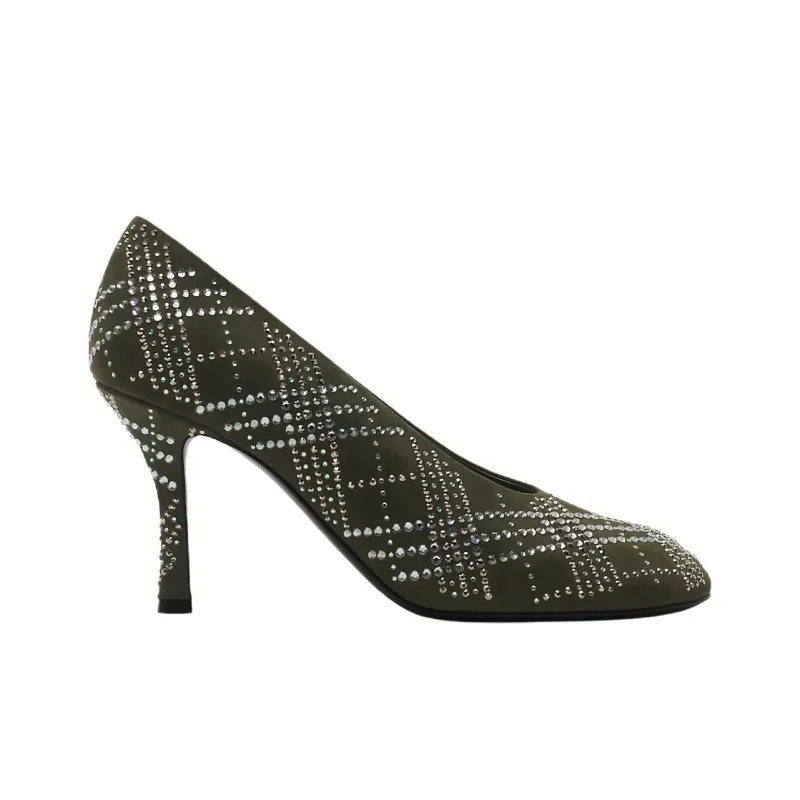 Burberry Crystal Check Slim Heel High Heels 8.5cm Women's Lake Green-1