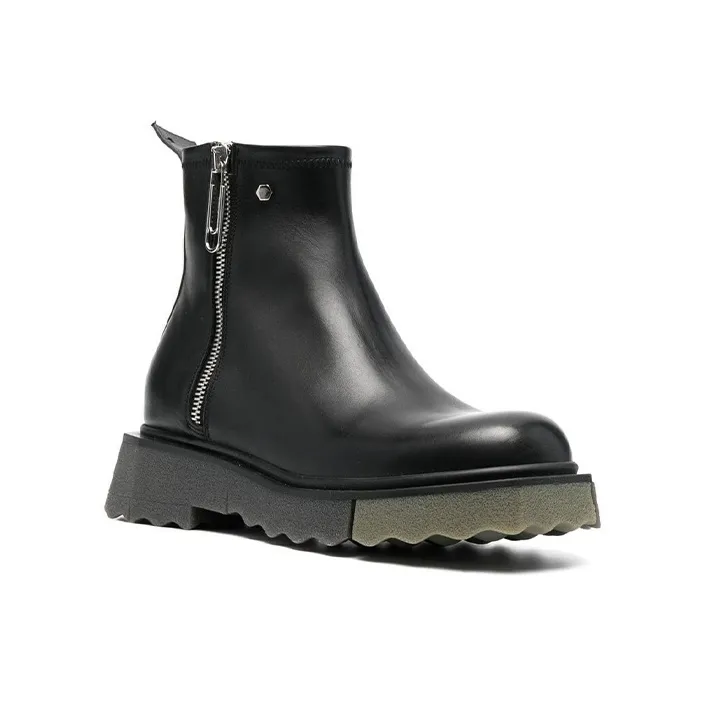 OFF WHITE Leather Sponge Zip Boot Black Army-1