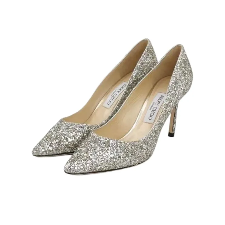 Jimmy Choo ROMY Slim Heel High Heels 8.5cm Women's Silver-3