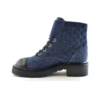 CHANEL Ankle Boots Women's Blue Black