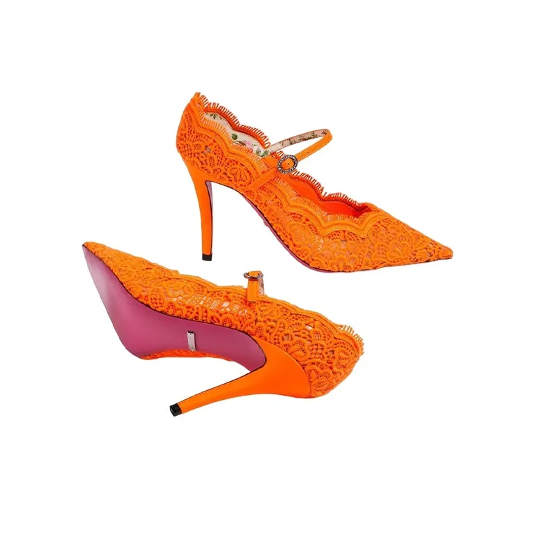 GUCCI Orange Virginia 95 Lace Pumps-5
