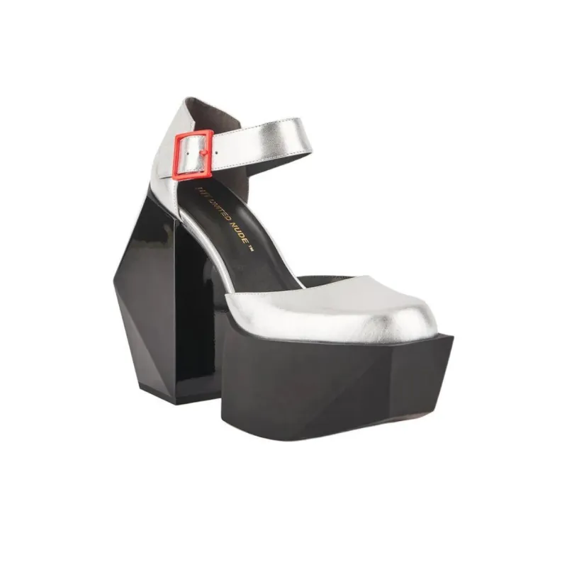 UNITED NUDE Stage Dorsey Irregular Heel High Heels 15cm Women's Silver-2