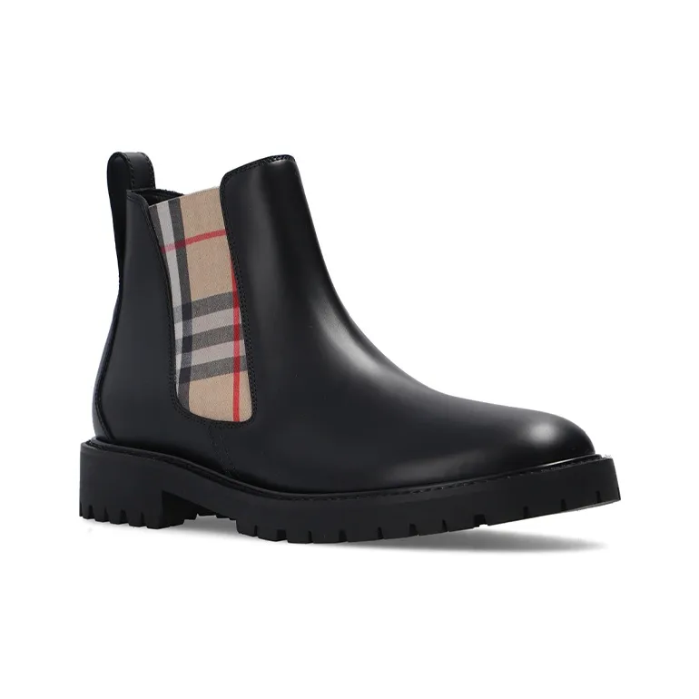 Burberry Vintage Check Leather Chelsea Boot Black Beige Women's-2