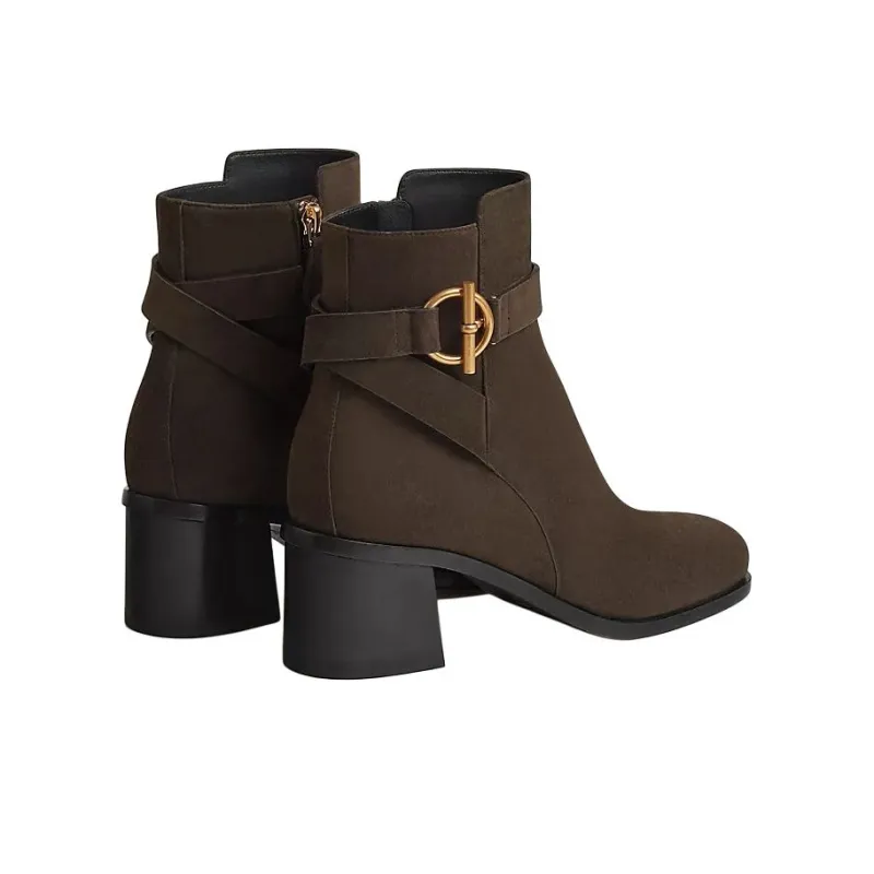 HERMES Jill Ankle Boots 6cm Women's Dark Umber-3