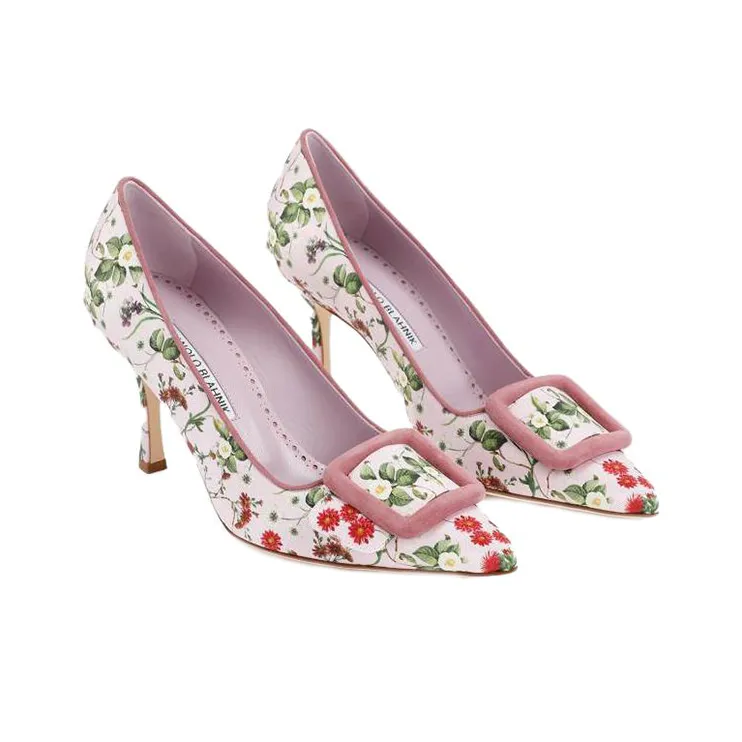 MANOLO BLAHNIK Maysalebi Slim Heel High Heels 9.5cm Women's White Pink-3