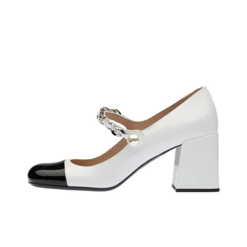 MIU MIU Chunky Heel High Heels 6.5cm Women's White Black