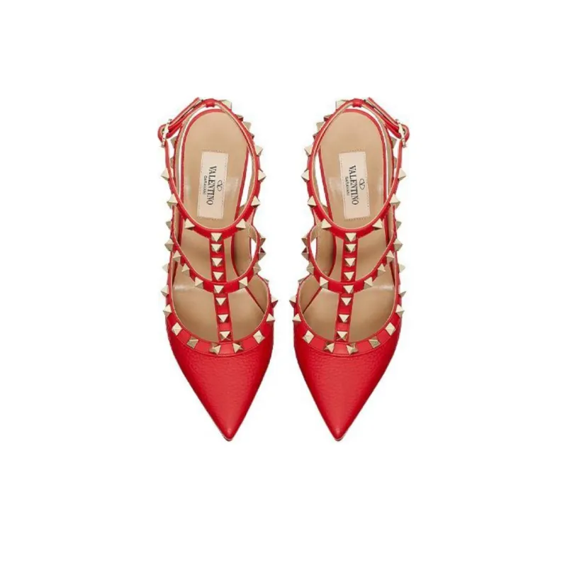 Valentino Rockstud Slim Heel Casual High Heels 11cm Women's Red-3