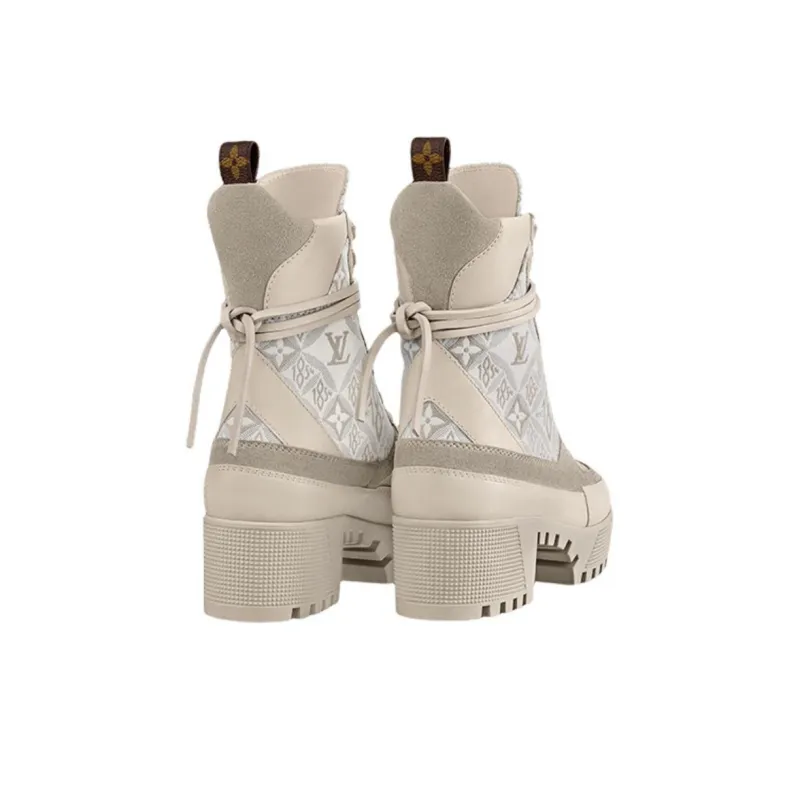LOUIS VUITTON Laureate Ankle Boots Women's Beige-4