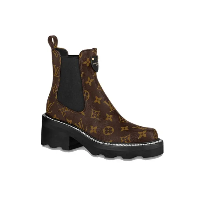 LOUIS VUITTON Beaubourg Short Chelsea Boots Women's Brown-1