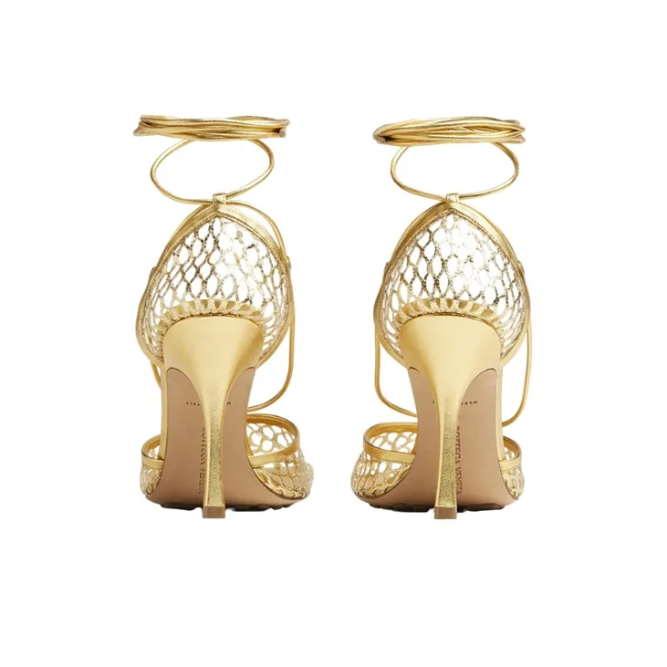 Bottega Veneta Stretch Slim Heel High Heels Women's Gold-4