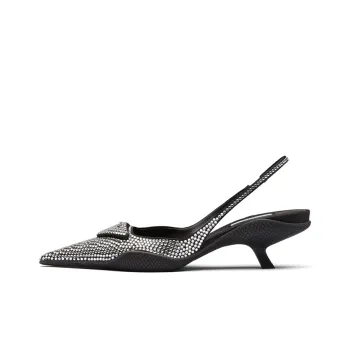 PRADA 30mm Crystal Sling Back Pumps Black Satin