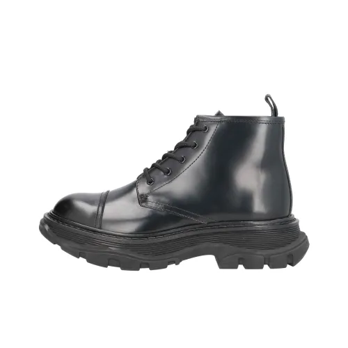Alexander McQueen Tread Lace Up Combat Leather Boot Black