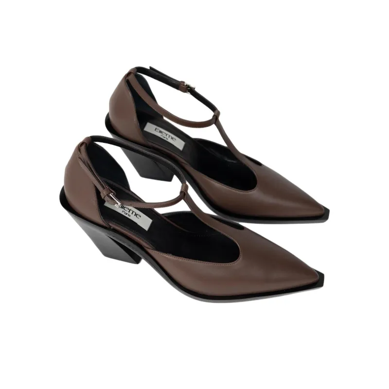 Elleme Eclair Irregular Heel High Heels 8cm Women's Brown-3