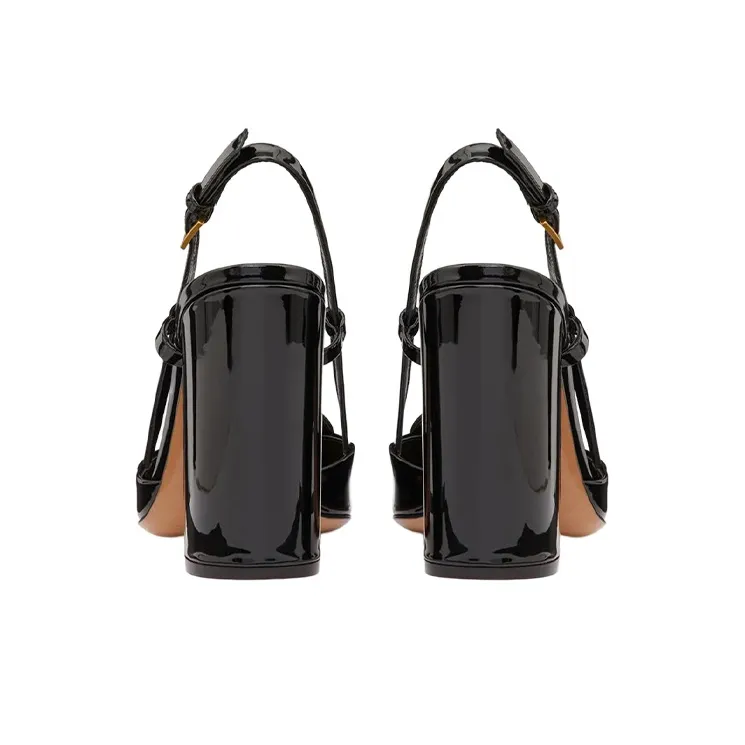 Valentino One Stud Chunky Heel High Heels 10cm Women's Black-3