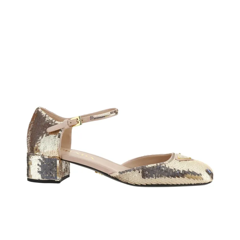 PRADA Chunky Heel High Heels 3.5cm Women's Gold-1