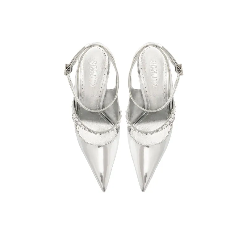 Schutz Louise Flared Heel High Heels 10cm Women's Silver-4